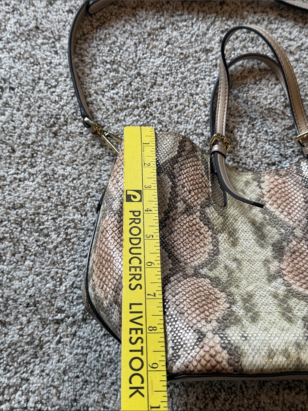 Calvin Klein Snake-Print Studded Tote Bag in Beige and Brown - Picture 9 of 12